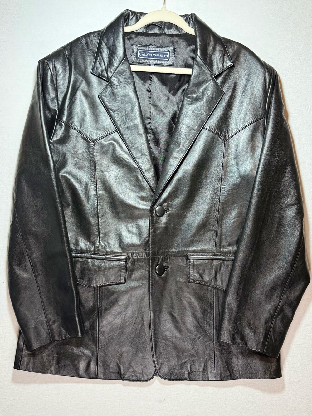 Roper Black Leather Trench Coat